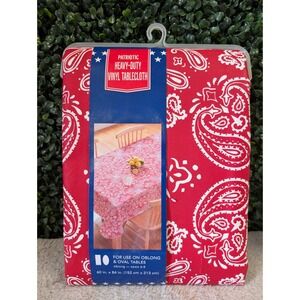 Patriotic Red Bandana Paisley Vinyl Tablecloth Oblong Oval 60x84 6-8 Seats